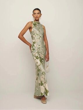 REFORMATION Anaiis Silk Dress in Tarragon 8